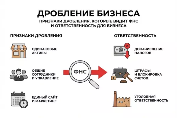 Дробление бизнеса: признаки, которые видит ФНС и ответственность для бизнеса